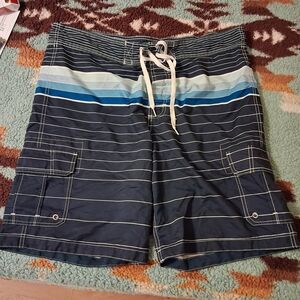 Merona Men's Navy and Blue Cargo Swim Shorts